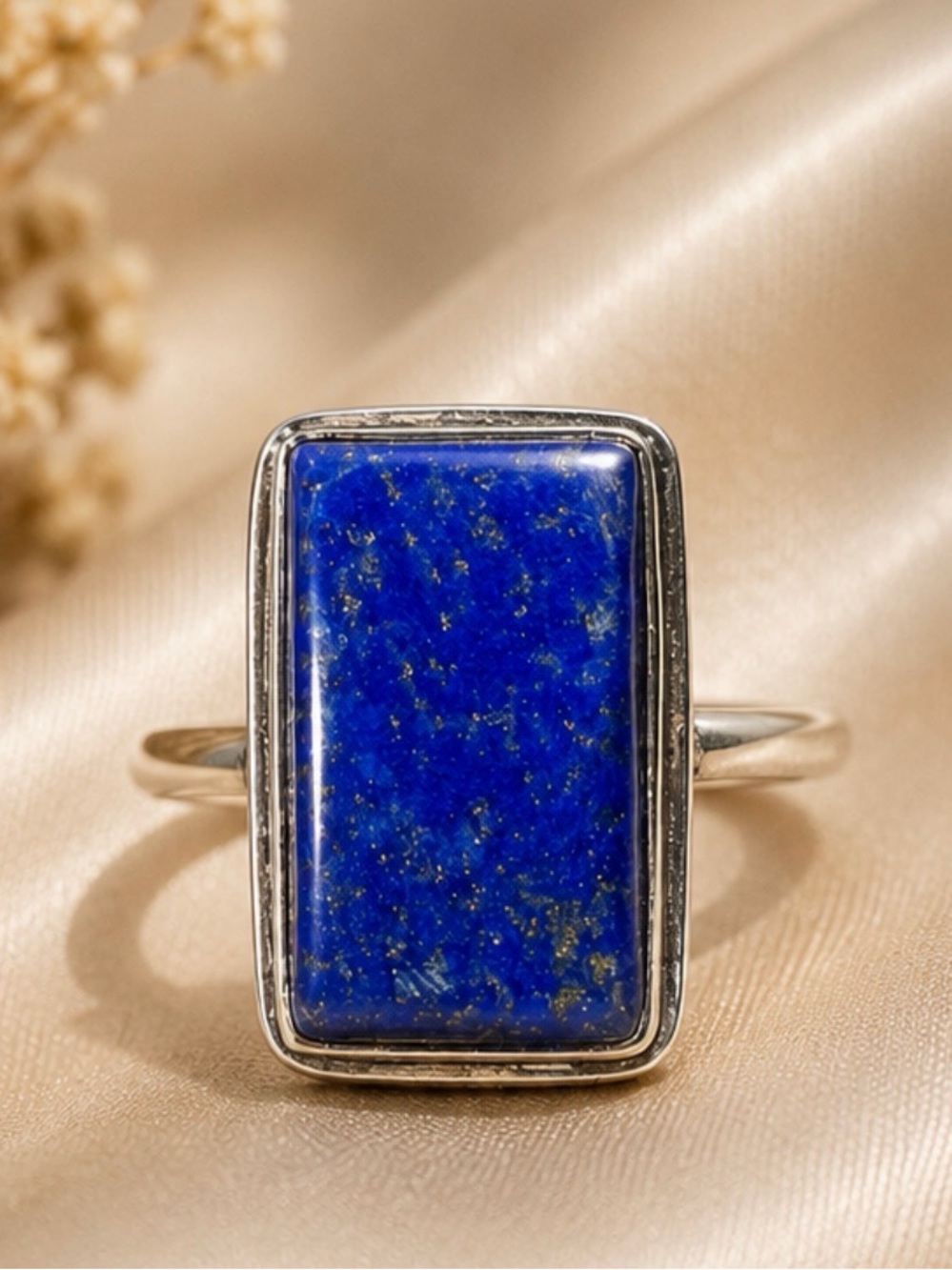 Sterling Silver Lapis Lazuli Rectangular Statement Ring - Deep Blue